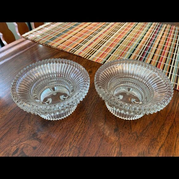 Reversible Pillar Taper Candle Holder Ribbed Crystal Glass Sawtooth - Picture 1 of 5